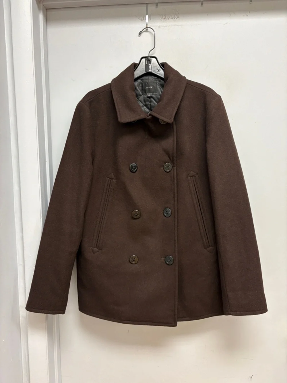 J.Crew Wool Blend Peacoat Brown PrimaLoft Double Breasted Coat Men’s Medium - Picture 5 of 14
